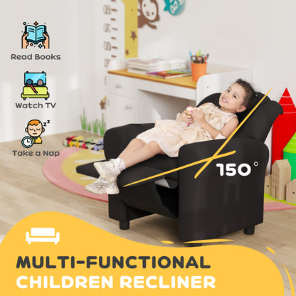Kids Armchair, Kids Recliner Chair, PU Leather Kids Chair with Adjustable Backrest & Footrest, Padded Headrest, Black