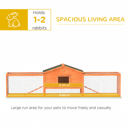 PawHut Wooden Rabbit Hutch with Run, Tray, Ramps, Asphalt Roof, 309 x 70 x 87cm, Orange