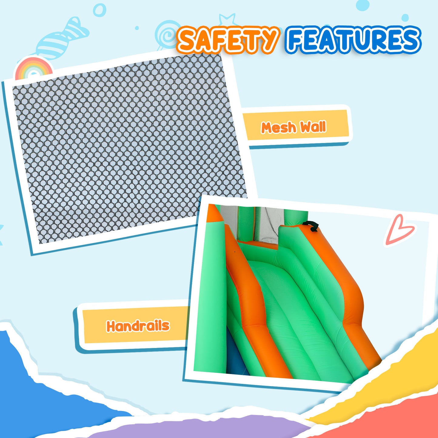 8 in 1 Inflatable Bounce House Bouncy Castle with 680W Blower, Slide, 2 Pools, Basketball Hoop, Climbing Wall, Water Gun, Ring Toss