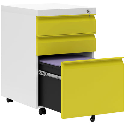 Vinsetto 3 Drawer Filling Cabinet, Mobile Metal File Cabinet with Anti-tilt Design for Letter, A4, Legal Size