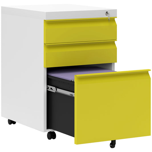 Vinsetto 3 Drawer Filling Cabinet, Mobile Metal File Cabinet with Anti-tilt Design for Letter, A4, Legal Size