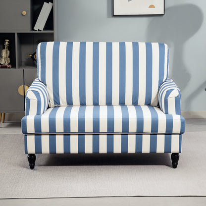 Modern Accent Chair, Velvet Armchair with Stripe, Turned Legs and Wide Seat, Upholstered Snuggle Chair for Living Room, Bedroom, Blue and White