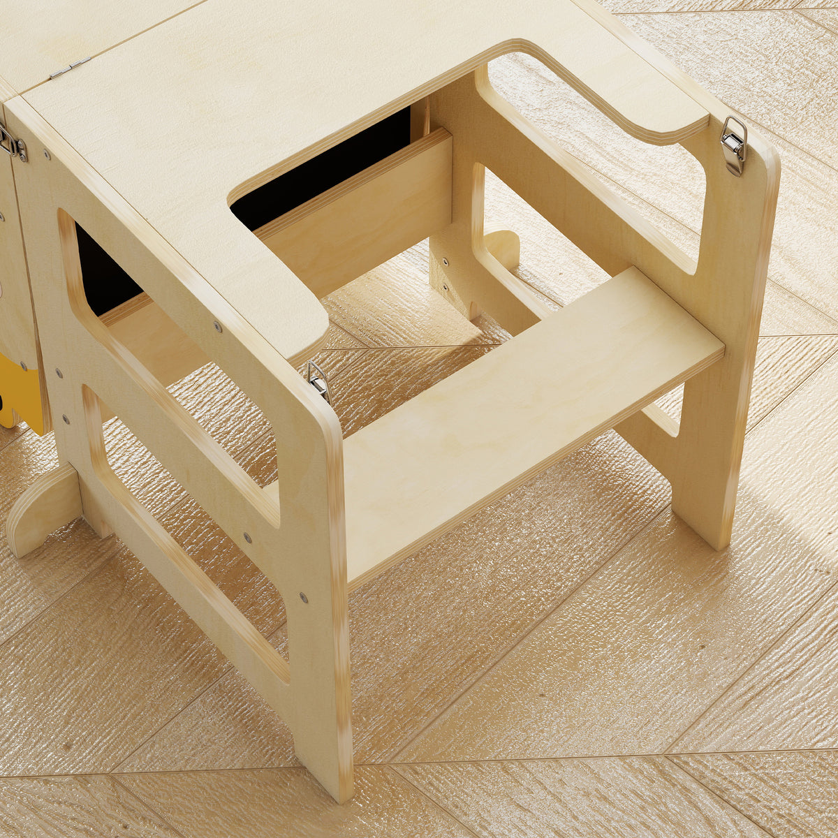 Toddler Learning Tower | Natural 3-in-1 Kitchen Step Stool with Chalkboard & Fox Design