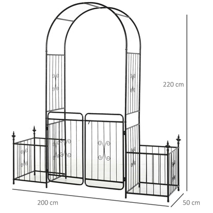 Outsunny Metal Garden Arbor Arch with Double Doors, 2 Side Planter Baskets, Climbing Vine Frame, Black