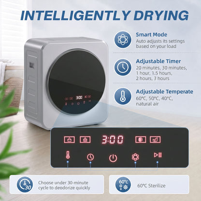 Compact Vented Tumble Dryer | Silver | 48x44x57cm | 800W | 4kg Wet 2.5kg Dry | 60°C Sterilise | Reverse Tumble | Touchscreen | Freestanding Stackable Wall-Mount | IPX4 | Auto-Stop