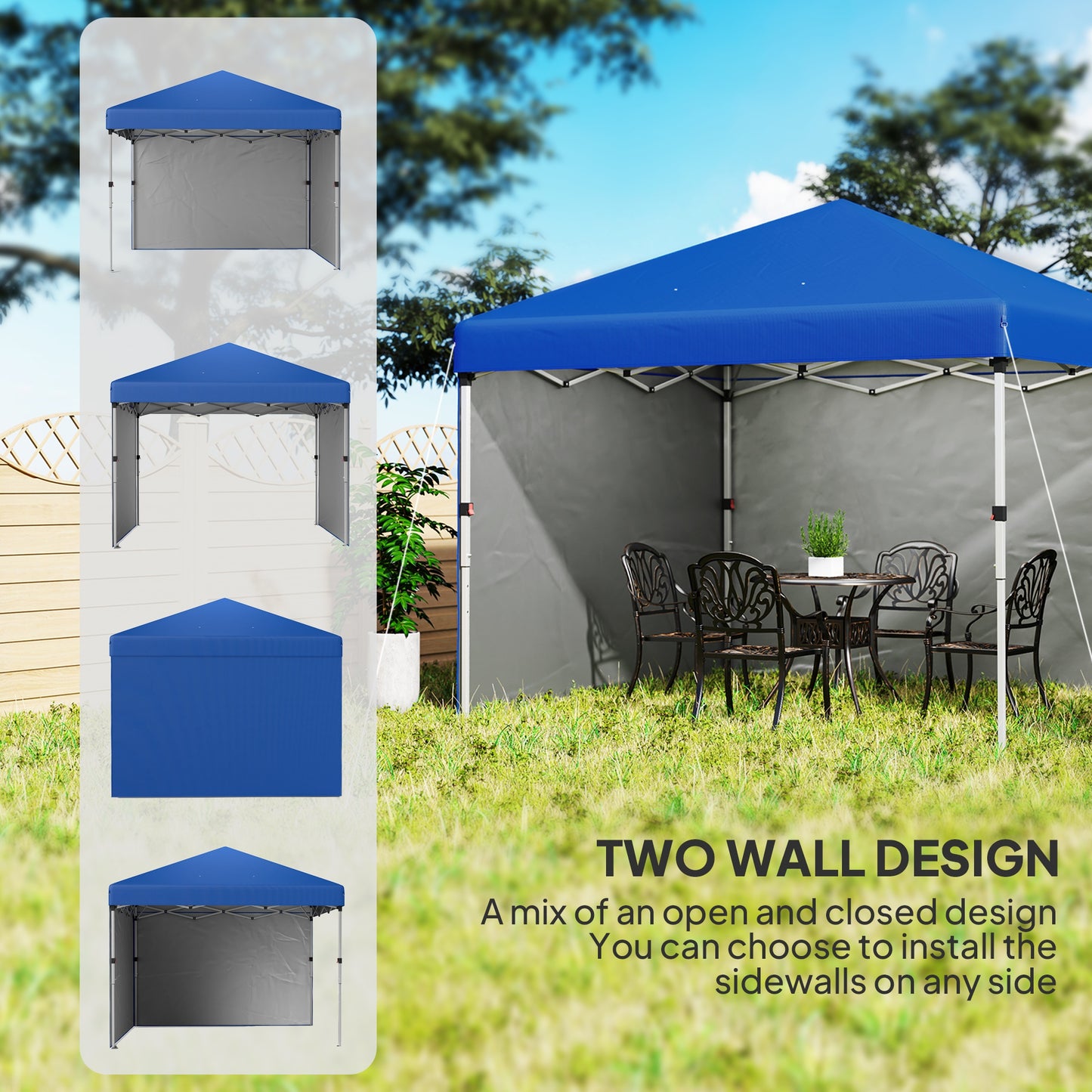 3 x 3 (M) Pop Up Gazebo, UPF 30+ with 2 Sidewalls, Leg Weight Bags and Wheeled Bag, Height Adjustable Party Tent Event Shelter