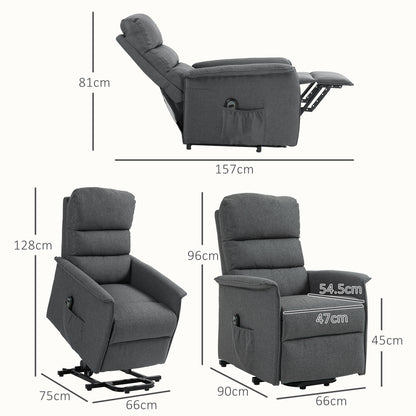 Electric Power Lift Recliner Chair with Spring Pack Seat, Fabric Recliner Armchair for Elderly with Footrest, Remote, Side Pockets, Reclining Chair for Living Room, Dark Grey