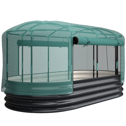 Galvanised Raised Garden Bed Kit with Self Watering System and Mesh Cover, Garden Boxes, 6x3Ft, Dark Grey and Green