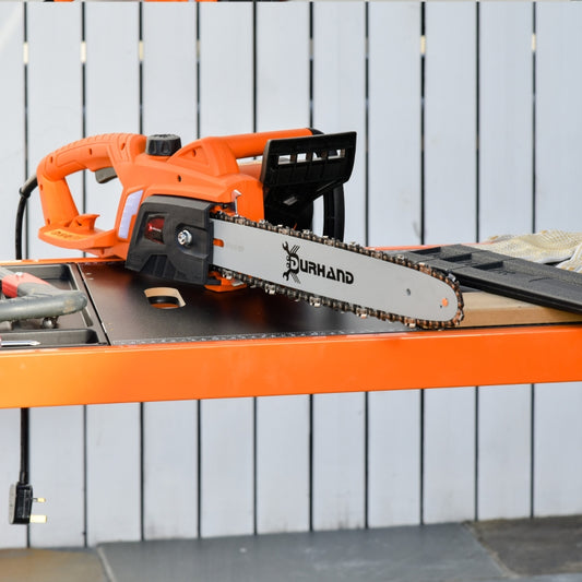 DURHAND Aluminium Electric Chainsaw with Double Brake Protection and Blade Cover, 2000 W, 40 cm, for Wood, Trees and Branches, Orange
