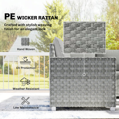 4-Piece Rattan Garden Furniture Set | Loveseat | 2 Armchairs | Tempered Glass Table | 15cm Back Cushions | Washable Covers | 120kg | Grey
