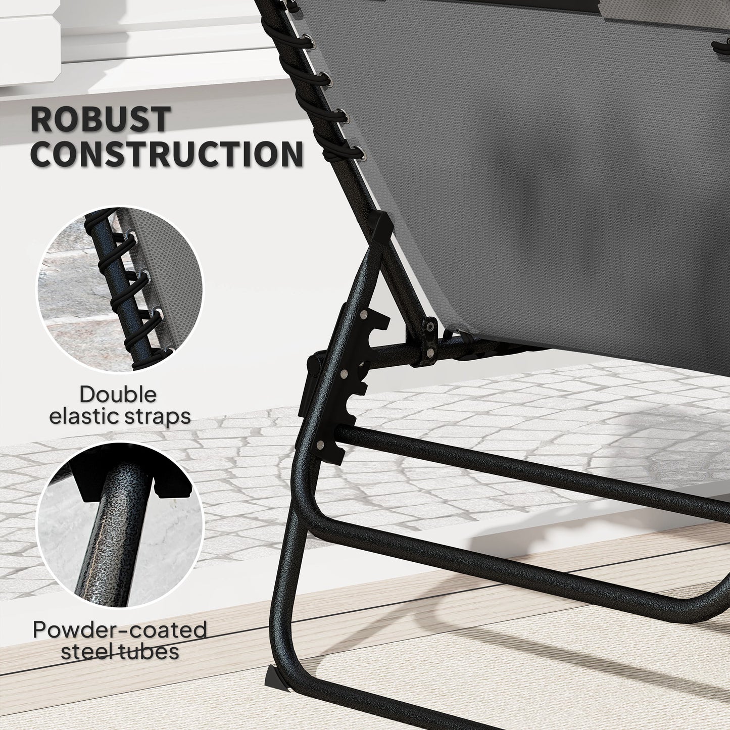 Outsunny Folding Sun Loungers Set of 2, Recliner Garden Chairs with Quick Drying Pad, Garden Sun Loungers for Beach Pool, Charcoal Grey