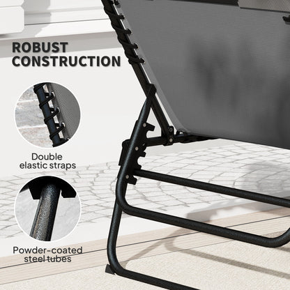 Outsunny Folding Sun Loungers Set of 2, Recliner Garden Chairs with Quick Drying Pad, Garden Sun Loungers for Beach Pool, Charcoal Grey