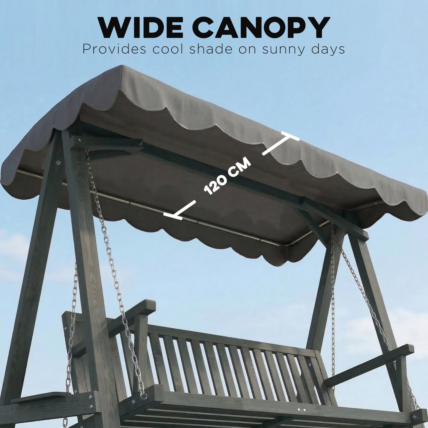 3-Seater Garden Swing Seat with Canopy | Pine Wood Frame | UV-Resistant | 360kg | Grey