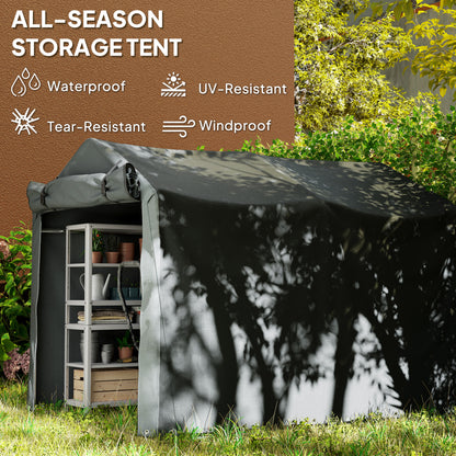 2.2 x 1.6 m Garden Storage Tent, Waterproof Anti-UV Bike Tent with Roll-up Zipper Door, Galvanised Outdoor Storage Shelter Carport, Dark Grey