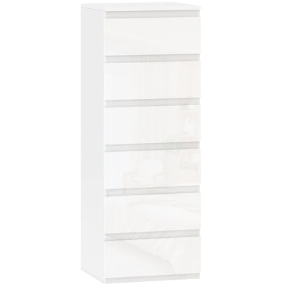 Slim 6-Drawer Chest | High-Gloss White Tallboy with Handle-Free Fronts & Wall Anti-Tip Kit | MDF Bedroom Storage | 40W × 35D × 109Hcm