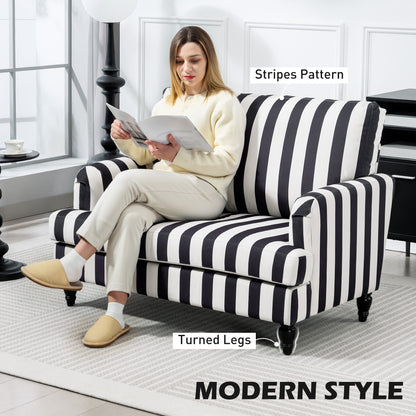 Modern Accent Chair, Velvet Single Sofa Armchair with Stripe, Turned Legs and Wide Seat, Upholstered Snuggle Chair for Living Room, Black and White