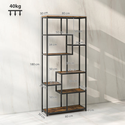 Seven-Tier Geometric Bookcase - Brown/Black