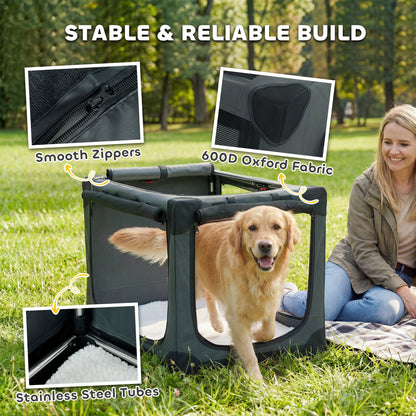 Large Soft Dog Crate | Pop-Up 8-Rod Frame | 3-Sided Mesh | Full-Zip Closure | Removable Washable Pad | Folds to 64 x 27 x 25cm | Dogs up to 30kg | Army Green