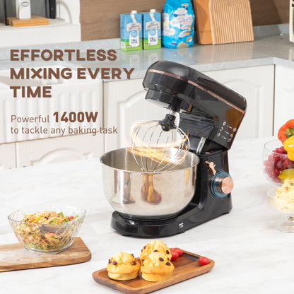 Stand Mixer, 5L Food Mixer for Baking, 6 Speeds and Pulse Setting, 1400W Cake Electric Kitchen Mixer with Dough Hook, Whisk
