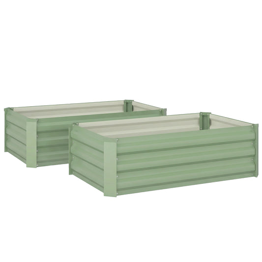 Set of 2 Galvanised Steel Raised Garden Beds | Open Bottom | Direct Soil Contact | No Waterlogging | Easy Assembly | Use Together or Alone | 100x60x30cm | Light Green