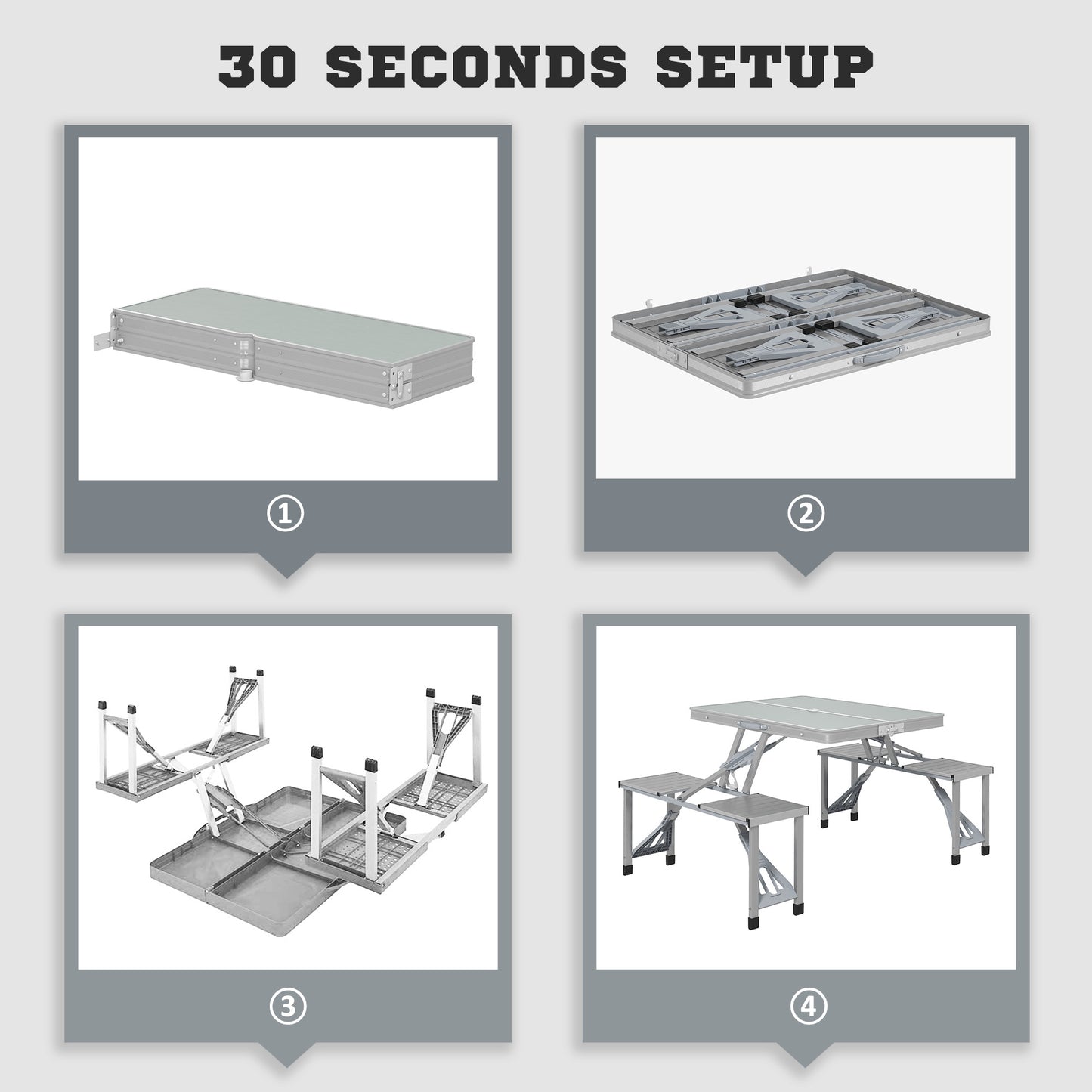 Outsunny Folding Picnic Camping Table with 4 Seats and Umbrella Hole - Grey