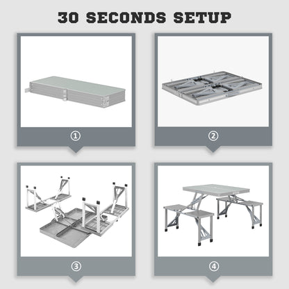 Outsunny Folding Picnic Camping Table with 4 Seats and Umbrella Hole - Grey