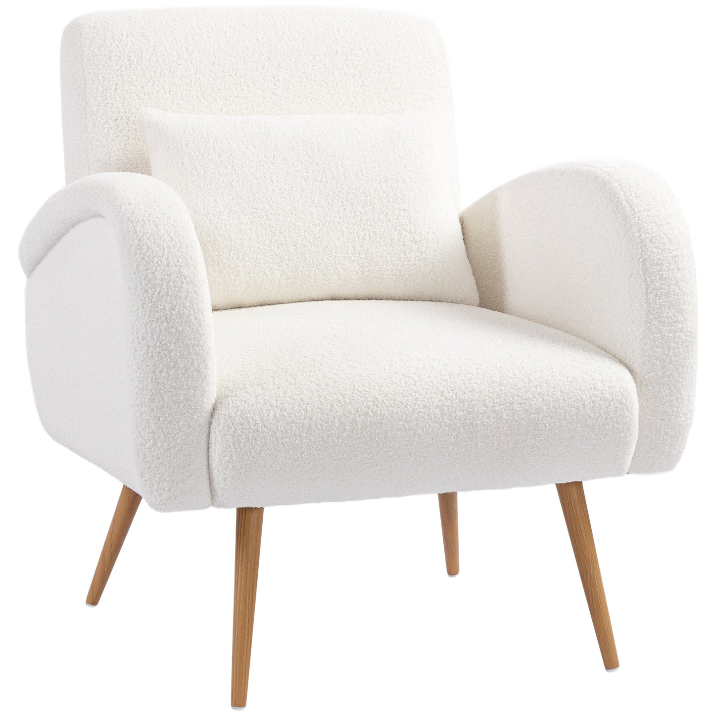 Teddy Fleece Accent Chair | High-Resilience Foam | Removable Lumbar Pillow | Metal Legs | 120kg | Cream White