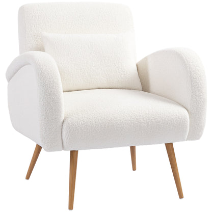 Teddy Fleece Accent Chair | High-Resilience Foam | Removable Lumbar Pillow | Metal Legs | 120kg | Cream White
