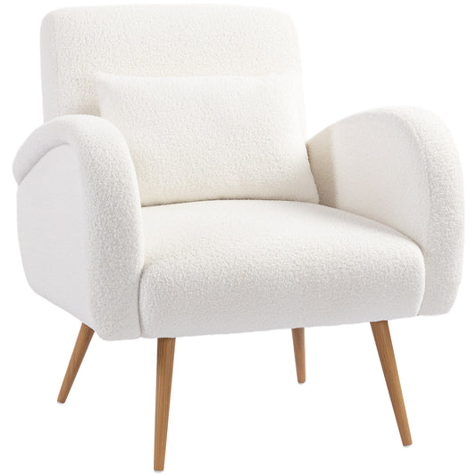 Teddy Fleece Accent Chair | High-Resilience Foam | Removable Lumbar Pillow | Metal Legs | 120kg | Cream White