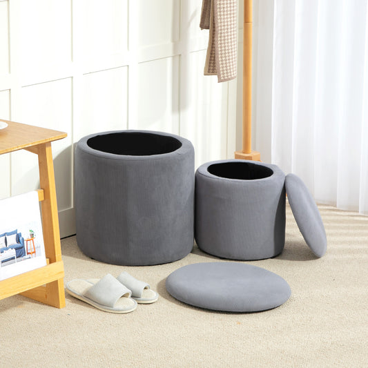 Set Of 2 Modern Storage Ottoman with Removable Lid - Light Grey