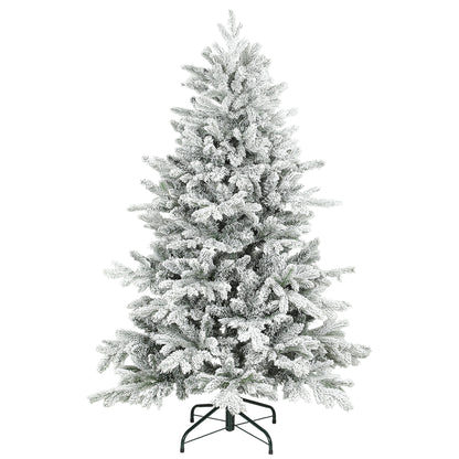5ft Flocked Christmas Tree with Hinged Realistic Tips, Wide Shape