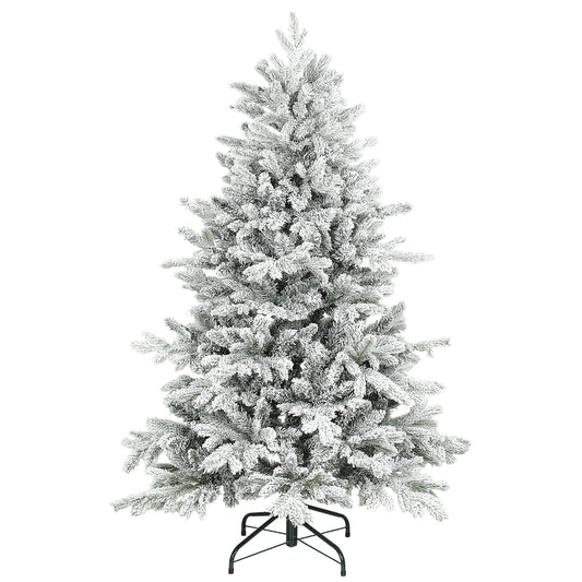 5ft Flocked Christmas Tree with Hinged Realistic Tips, Wide Shape