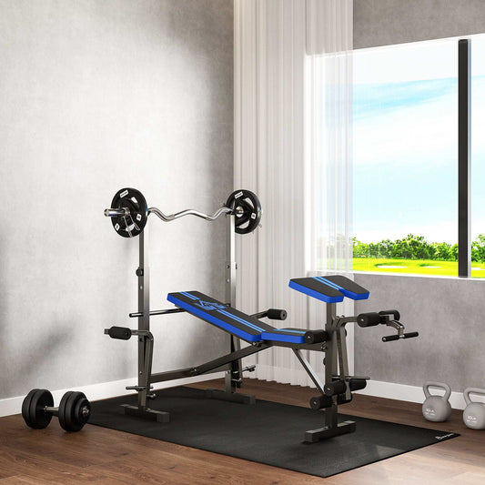 Adjustable Weight Bench with Leg Developer Barbell Rack for Weight Lifting and Strength Training Multifunctional Workout Station for Home Gym