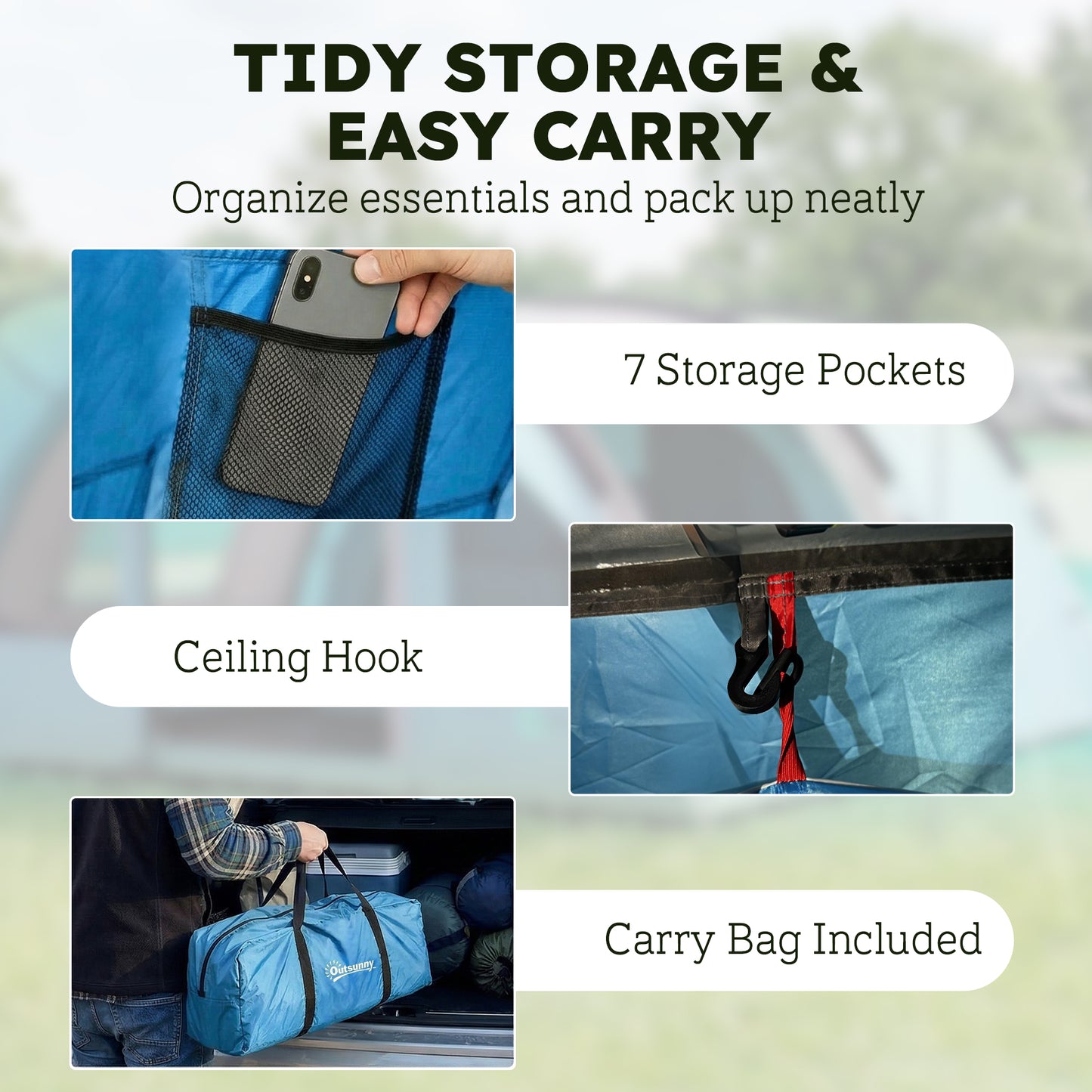 4-Person Family Camping Tent | 2 Rooms | Removable Divider | 3000mm Waterproof | Level 4 Wind Resistance | 7 Storage Pockets | Sets Up in 5-15 Mins | 565 x 370 x 200cm | Sky Blue & Grey