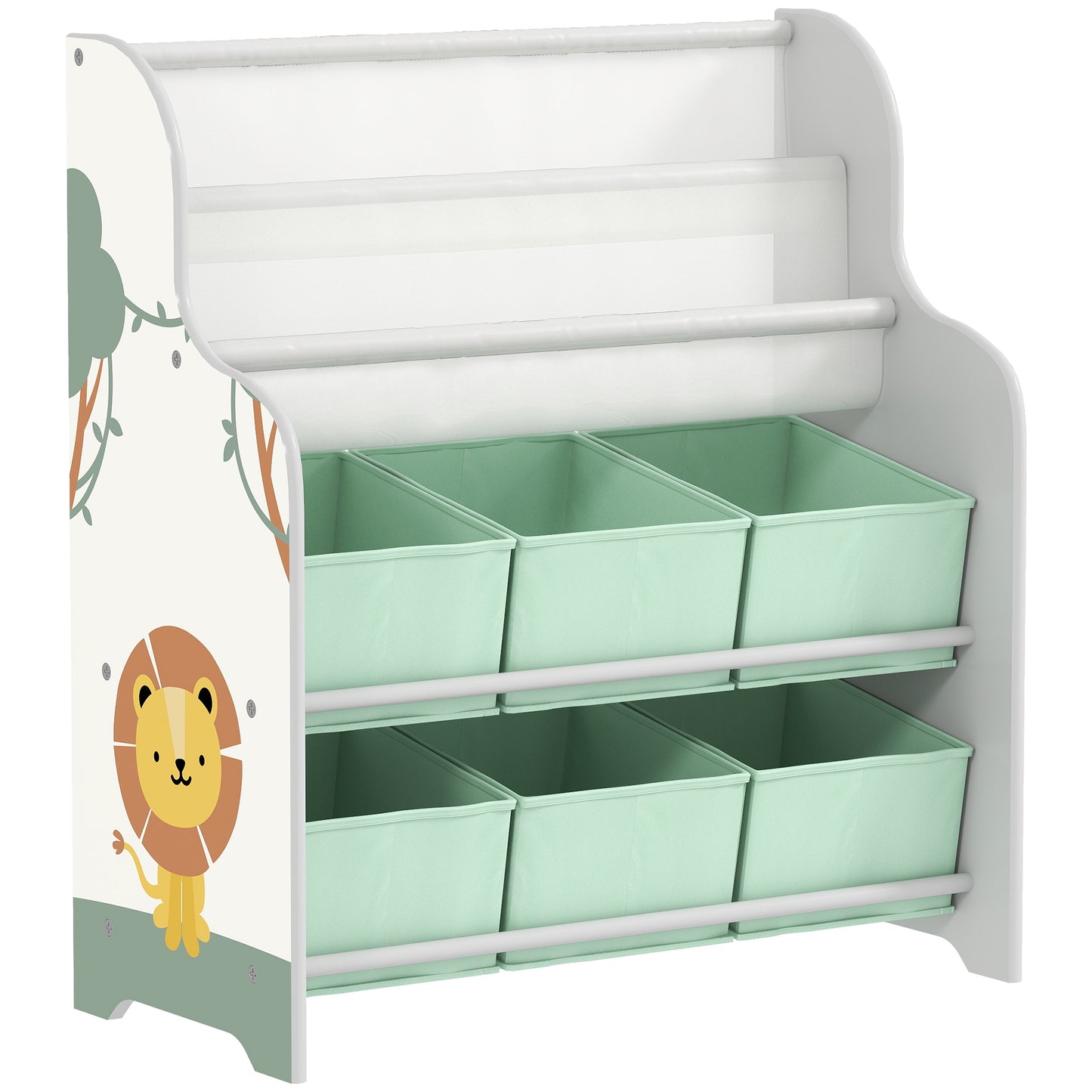 Kids Storage Unit with 6 Fabric Drawers & 2-Tier Sling Book Rack – Star Pattern, Rounded Corners, EN71 Tested, For Bedroom, Playroom & Nursery – Green