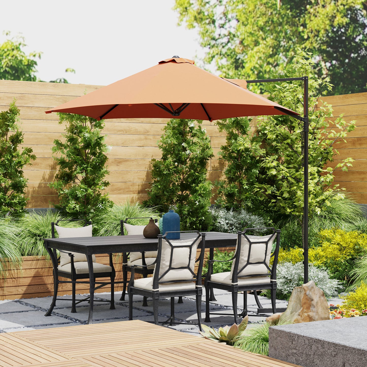 2.5M Garden Cantilever Parasol, Offset Roma Patio Umbrella Hanging Sun Shade Canopy Shelter with 360° Rotation and Cross Base, Orange