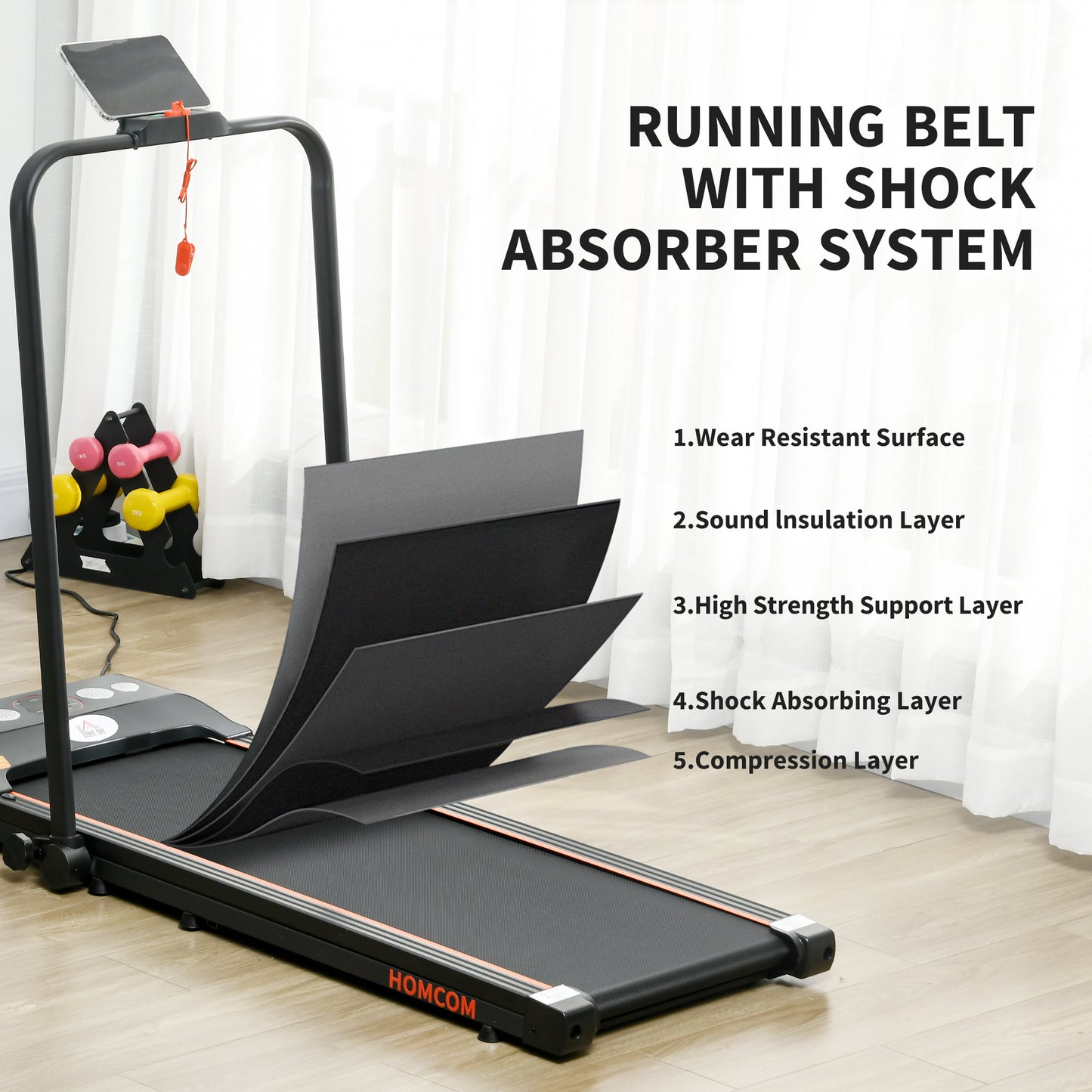 Foldable Walking Treadmill, with LED Display and Wheels, for Home, Office & Fitness Studio, Orange / Blue