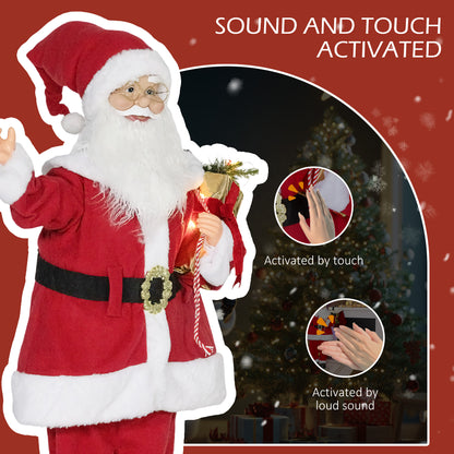 Life Size Santa Claus Christmas Decoration, Voice-Activated with Twinkling LED Lights, Red
