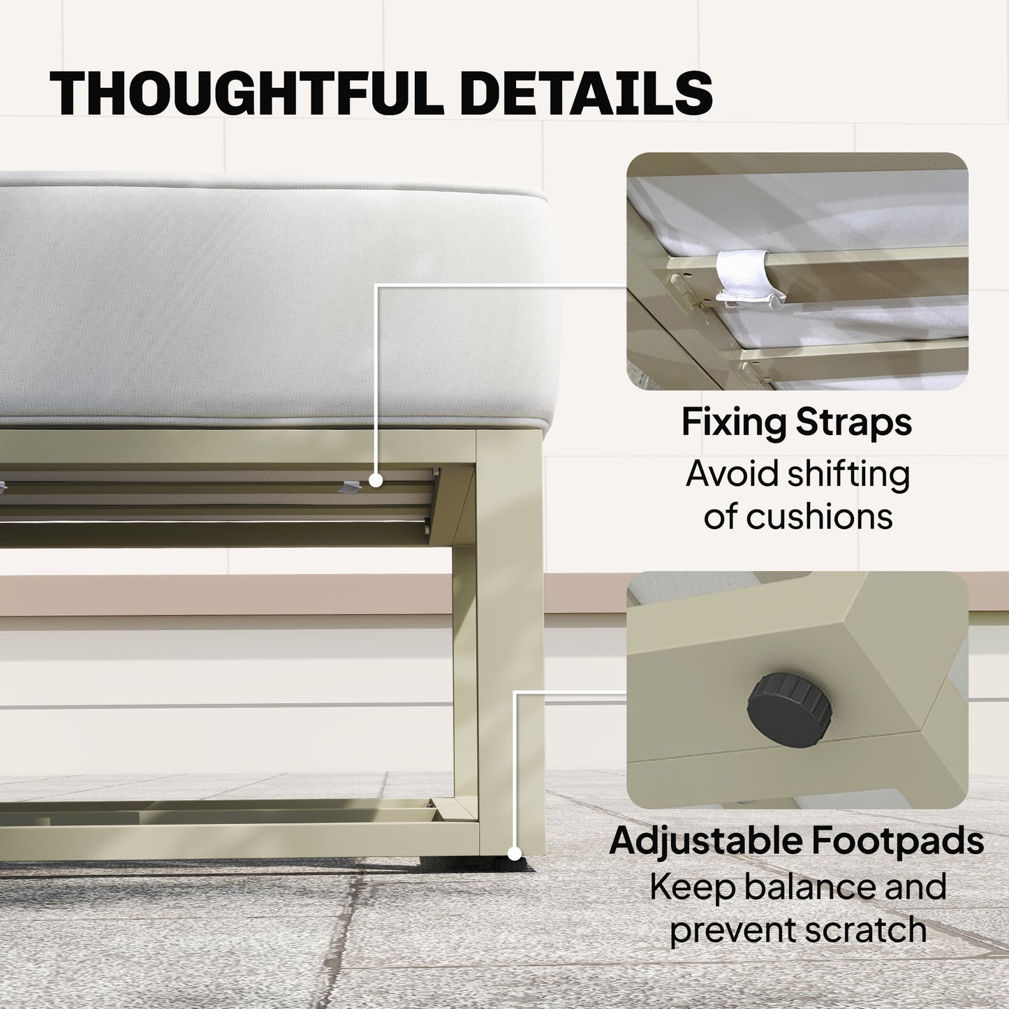 6-Piece 2-in-1 Garden Daybed & Sofa Set | Converts to Sectional Sofa | Aluminium Frame | 10-18cm Cushions | Washable Covers | Footstools Store Under Corners | 160kg Capacity | Cream & Rose Gold