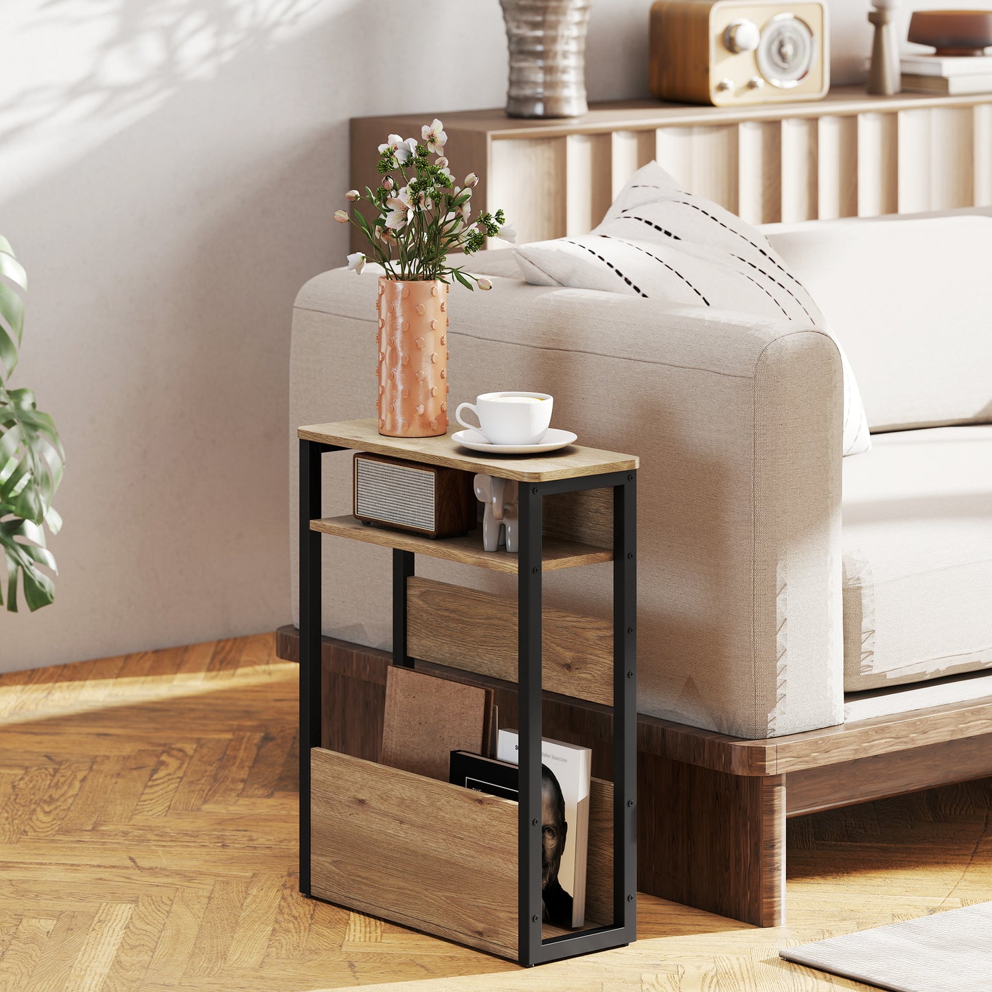 Industrial-Style Side Table - Black/Walnut Brown