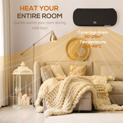 2000W Wall Mounted Ceramic Space Heater, 10-49°C Temperature, Black