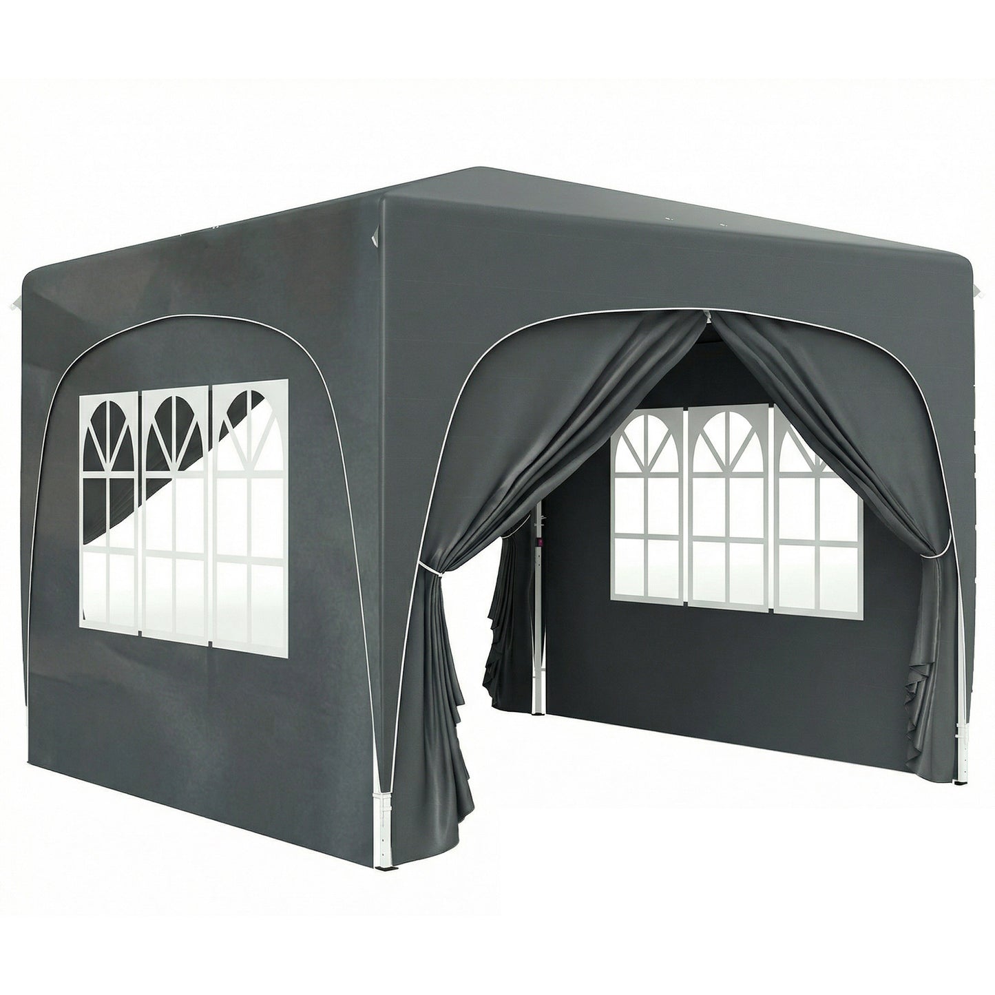 3x3m Pop Up Gazebo Shelter | UPF50+ Oxford Fabric Canopy | Dual Doors & 2 Windows | 8 Drain Holes | 3 Height Settings | Windproof Level 4-5 | Snow Rated | Guy Ropes & Ground Stakes | Carry Bag | Dark Grey