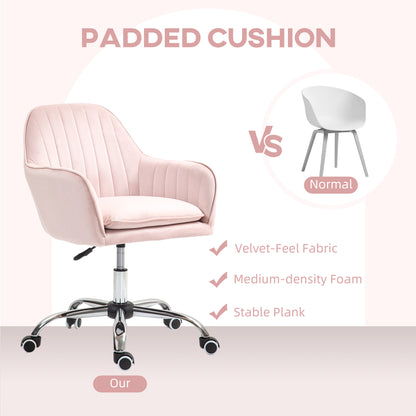 Retro Vintage Style Velvet-Feel Tub Office Chair, with Seat Cushion - Pink
