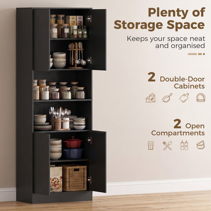 Kitchen Pantry Cabinet | 170cm Freestanding Storage Cupboard with Soft-Close Doors, 2 Colours