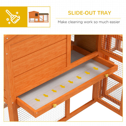 PawHut 2 Tier Rabbit Hutch with Run, Ramp, Slide-out Tray, for Garden, Yard, Orange