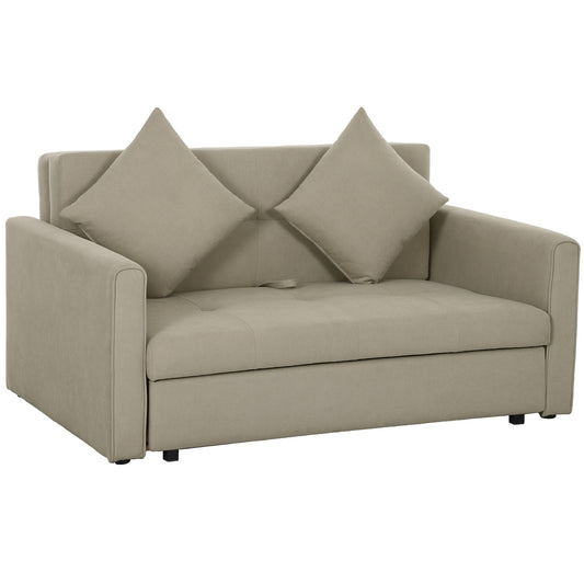 2 Seater Sofa Bed, Convertible Bed Settee, Modern Fabric Loveseat Sofa Couch with 2 Cushions, Hidden Storage for Living Room, Light Brown