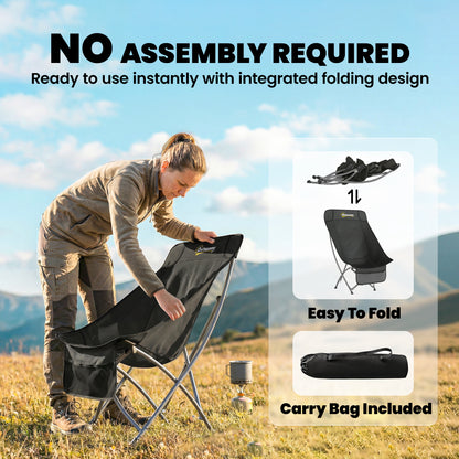 Outsunny Moon Camping Chair – Heavy Duty Folding Camp Chair, 120kg, Water-Repellent Oxford Fabric, Side Pocket & Carry Bag – Black