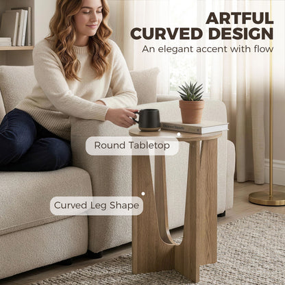 End Table Compact Round Side Table with Curved Legs in Coffee Wood Effect