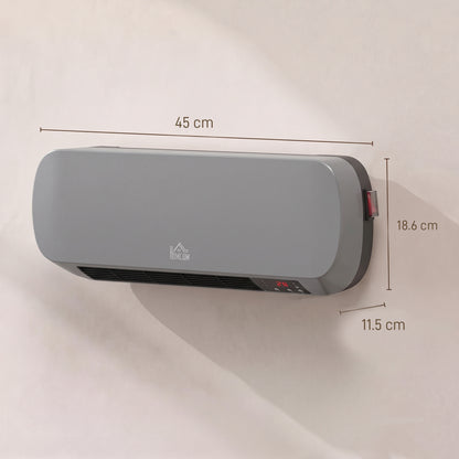 Grey Wall-Mounted Ceramic Heater | 1000W/2000W & Fan Mode | 10–49°C Thermostat | Weekly Timer, LED Display & Remote Control