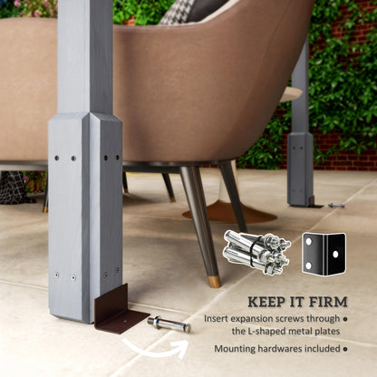 2x2m Wooden Garden Pergola | Fir Wood | Climbing Plants | Anchor Bolts | Windproof Level 6-7 | Grey